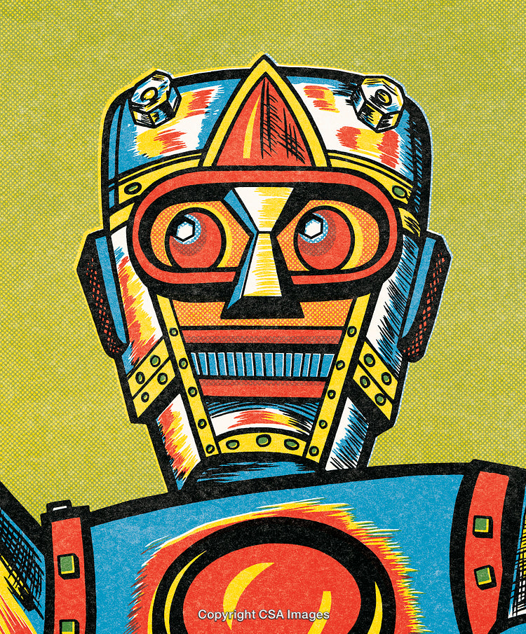 Retro Styled Pop Art of a Colorful Vintage Robotic Head