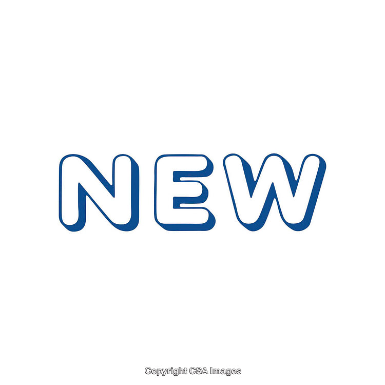 Blue Word 'New' in 3D Outline Style on White Background