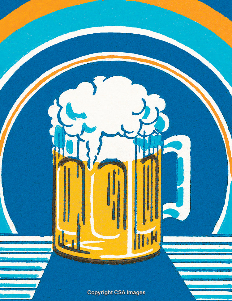 Retro Style Illustration of a Foamy Beer Mug with Bold Colors
