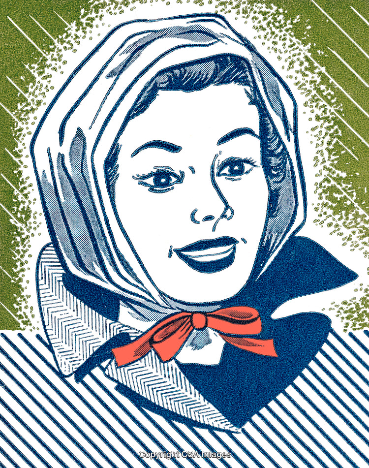 Vintage Illustration of a Woman With Bow Scarf and Head Covering