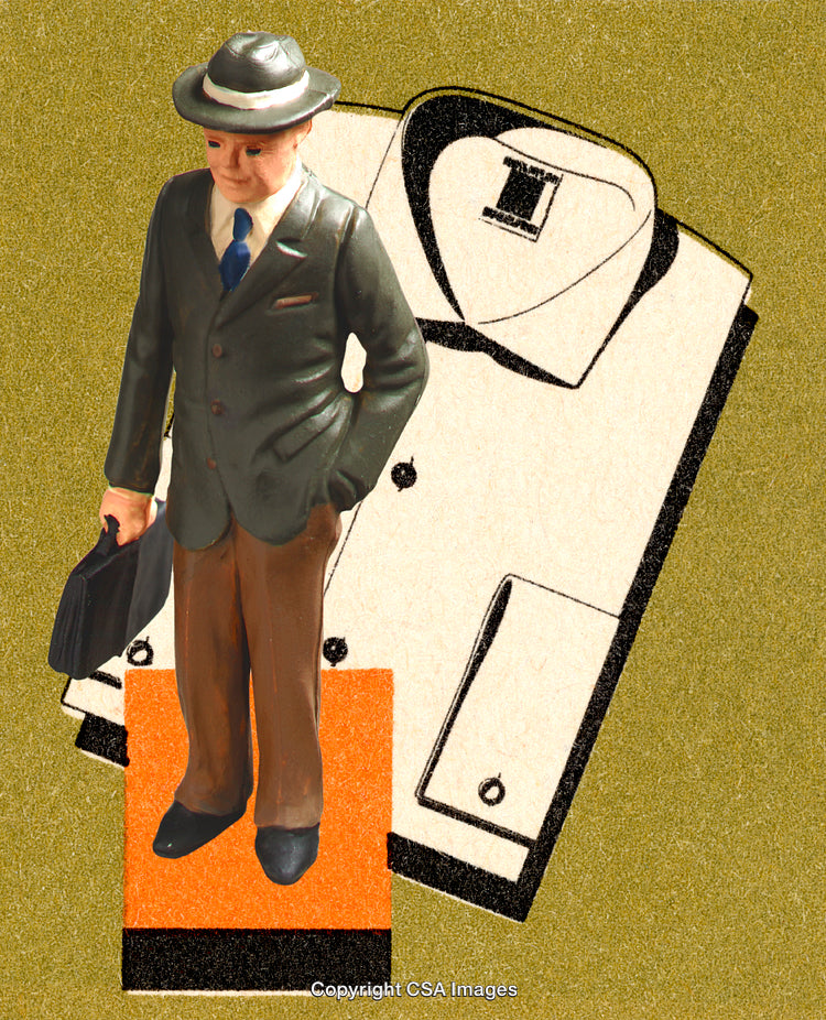 Vintage Figurine of Professional Man on Abstract Graphic Background