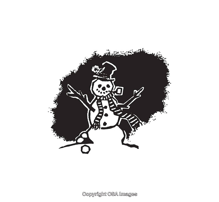 Playful Snowman Illustration In Black And White Line Art Style