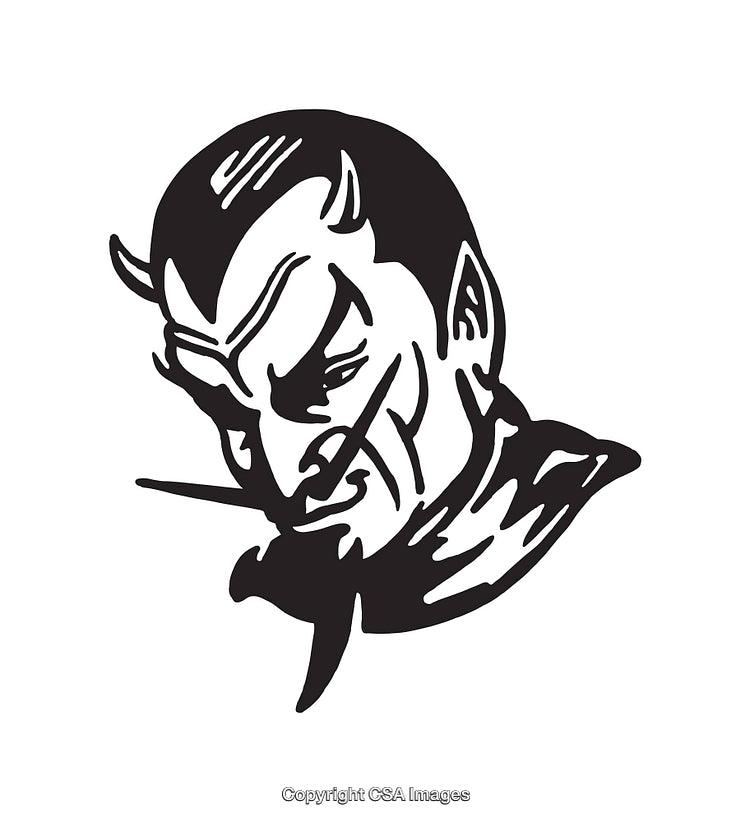 Black and White Line Art of a Devilish Character Illustration