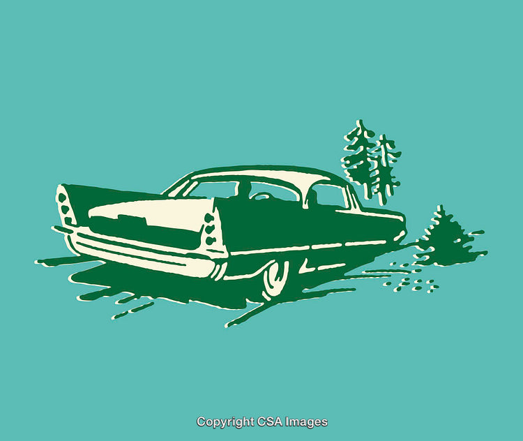 Vintage Illustration of a Classic Car with Trees in the Background