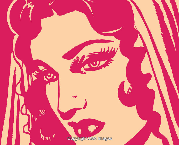 Stylized Pop Art Illustration of a Woman's Face in Bold Colors