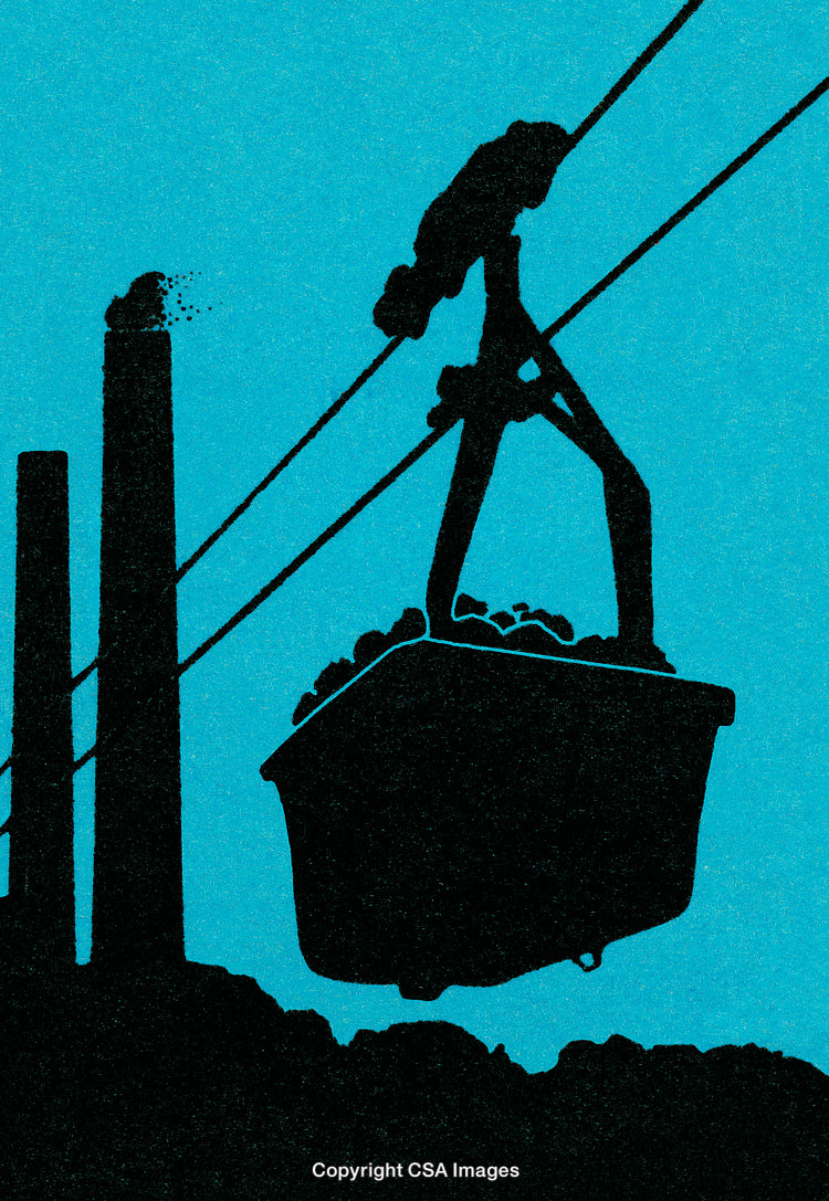 Industrial Silhouette of Transporting Coal Against Blue Sky