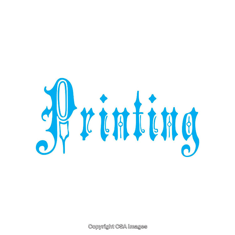 Elegant Gothic Style Typography Depicting the Word "Printing" in Blue