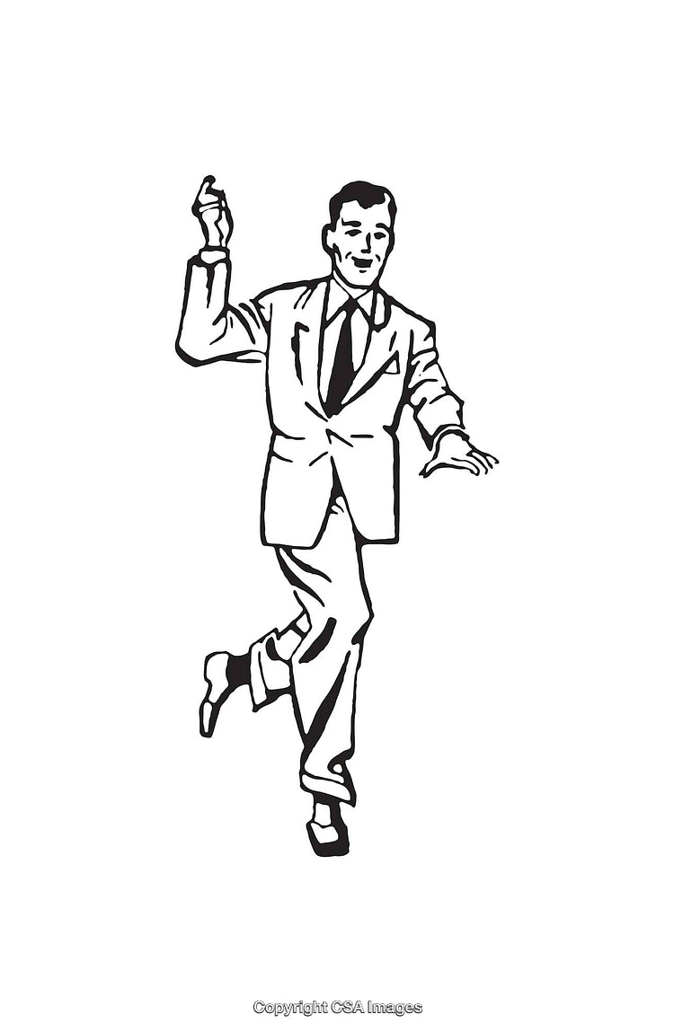 Retro Black and White Line Art of Dancing Gentlemen