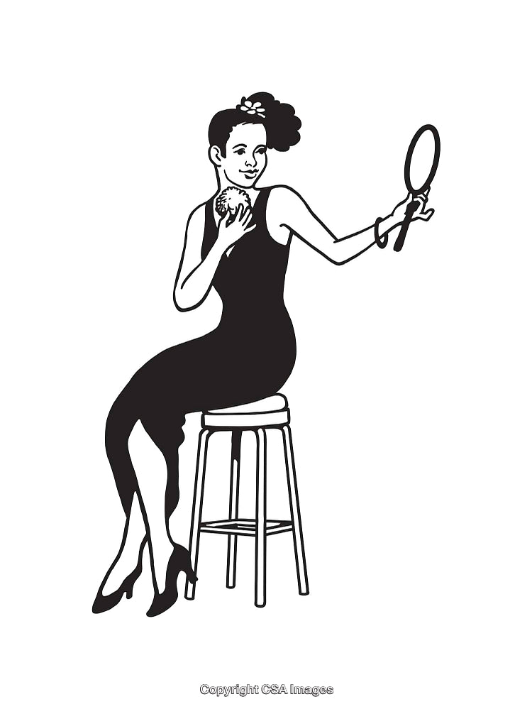 Elegant Woman in Line Art with Mirror and Vanity Pose