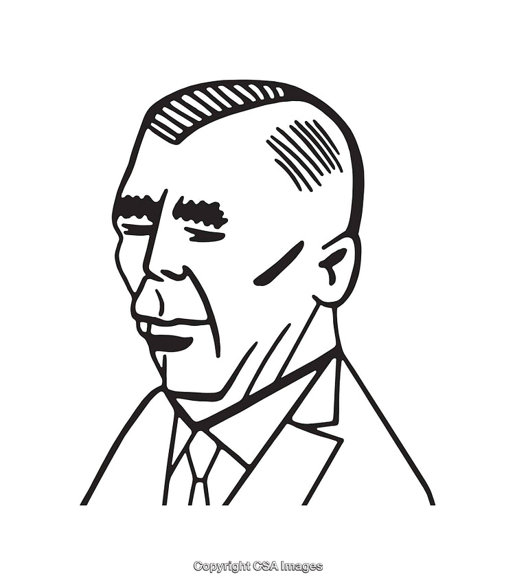 Black and White Line Art Illustration of a Male Portrait Wearing Suit