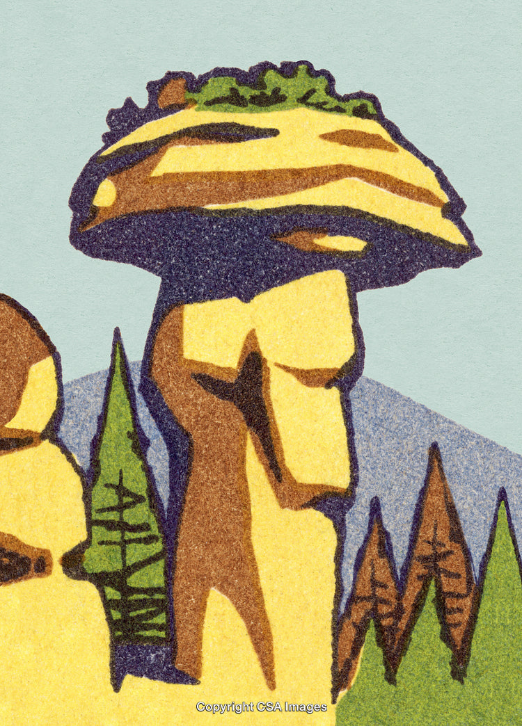 Rock Pillar with Natural Top in Autumn Forest Landscape Illustration