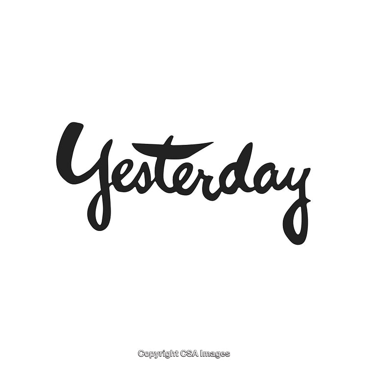 Handwritten Stylized Calligraphy of the Word Yesterday on a White Background