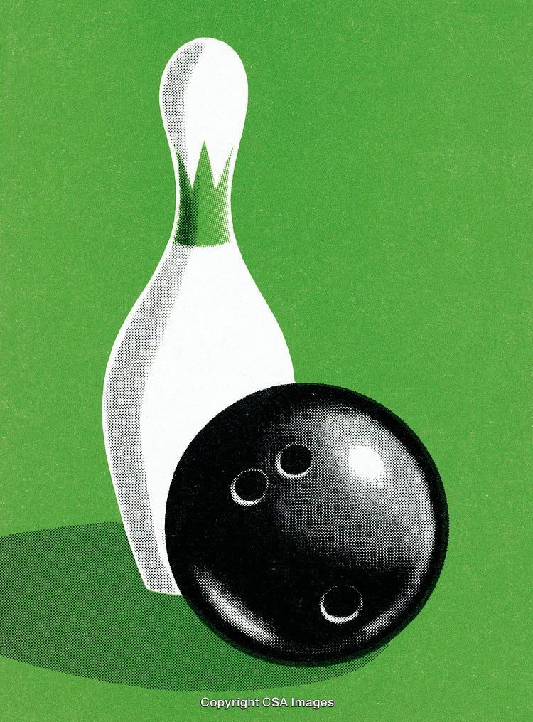 Bowling Pin and Ball Against a Vibrant Green Background
