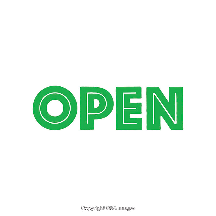 Green Open Text on a White Background for Various Uses