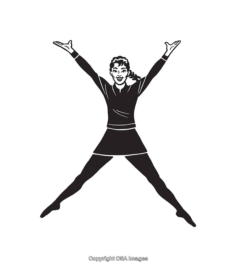 Black and White Line Art of Energetic Cheerful Dancing Figure