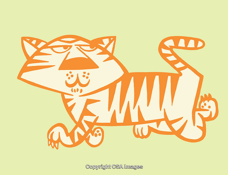 Playful Orange Cat Line Art Illustration on a Light Background