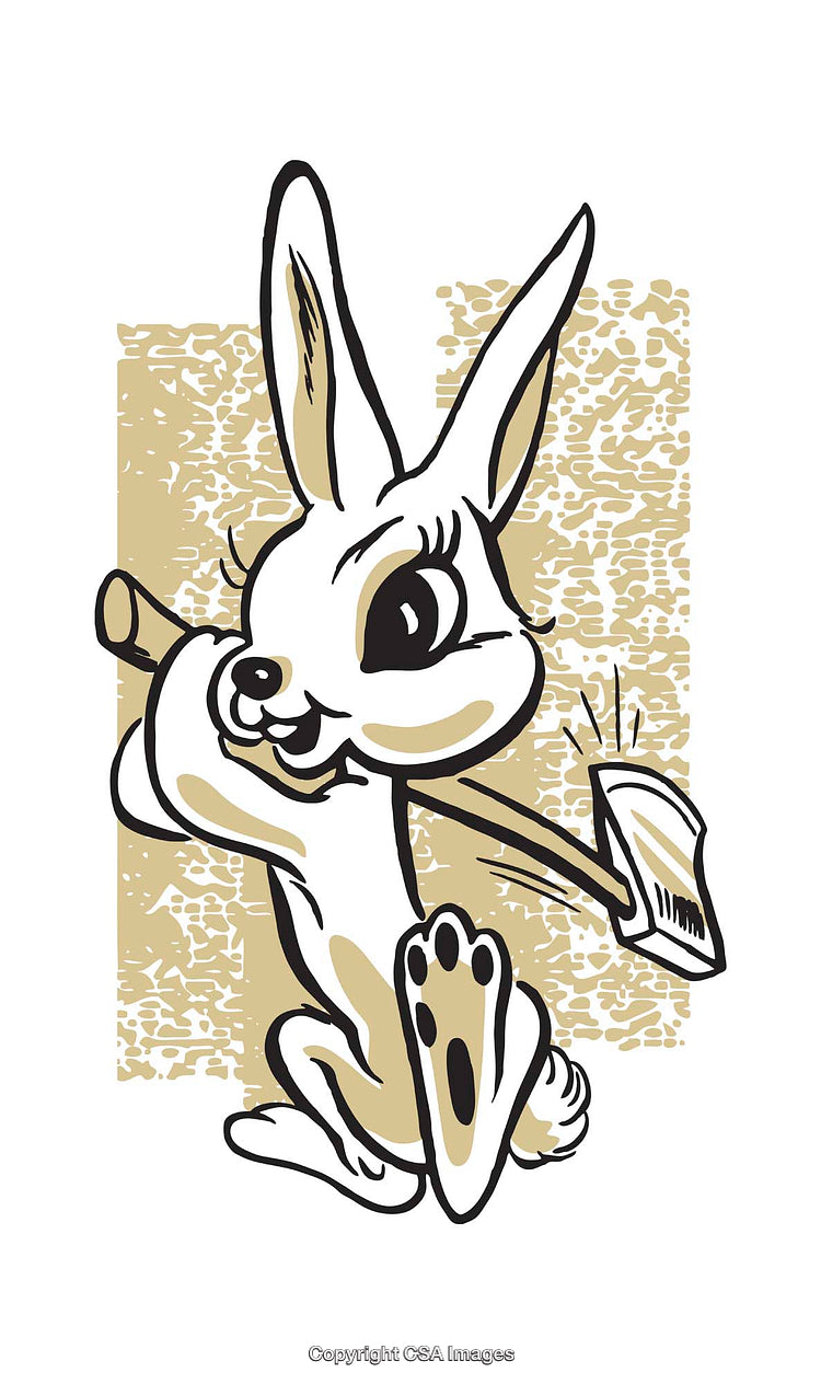 Playful Cartoon Rabbit Illustration with Axe and Textured Background