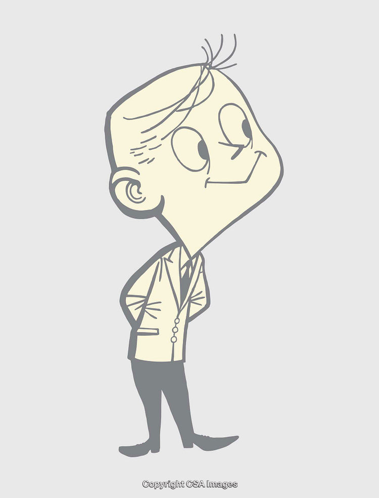 Lighthearted Line Art Illustration of a Happy Cartoon Character in Suit