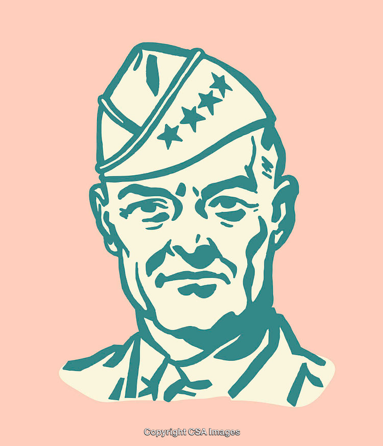 Vintage Illustration of a Military Officer in Line Art Style