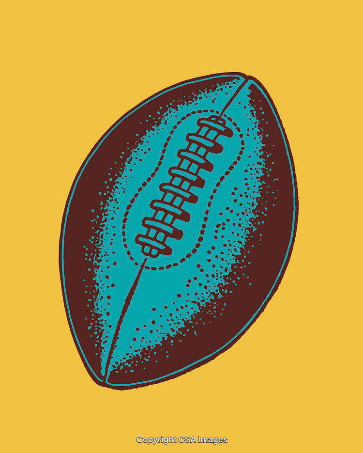 Colorful Line Art Illustration of a Vintage Style Football on Yellow Background