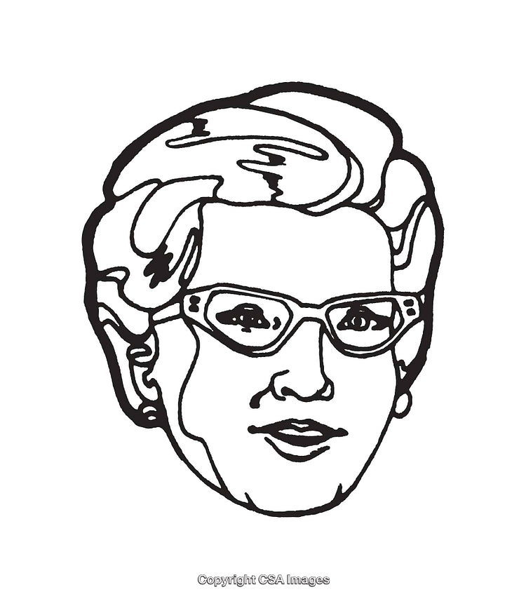 Black and White Line Art Portrait of a Woman Wearing Glasses