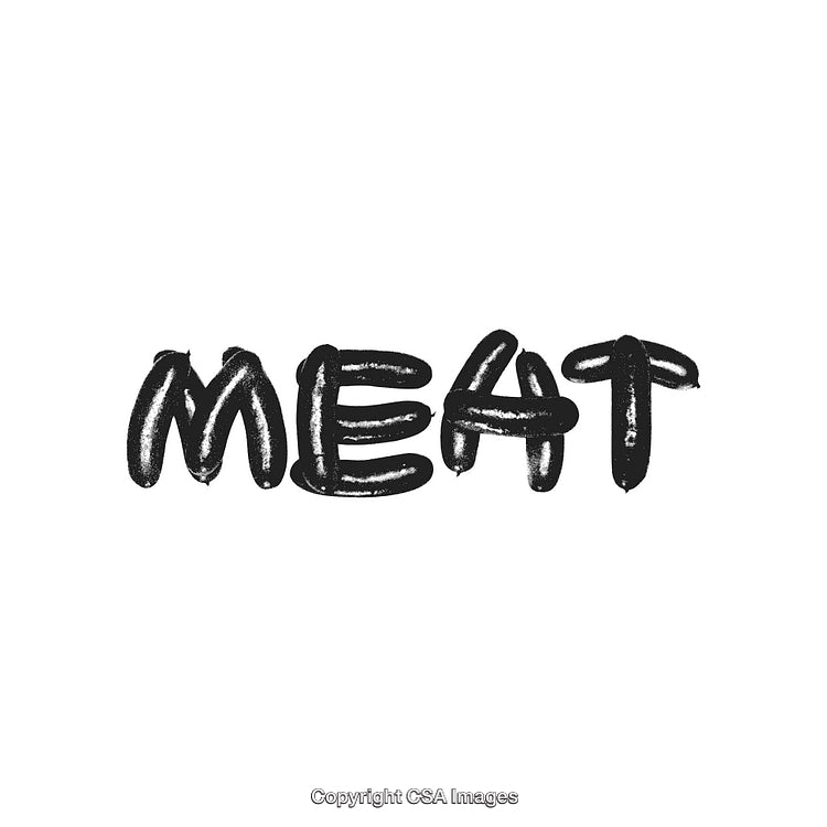 Black Hand-Drawn 'Meat' Text in Artistic Brush Stroke Style