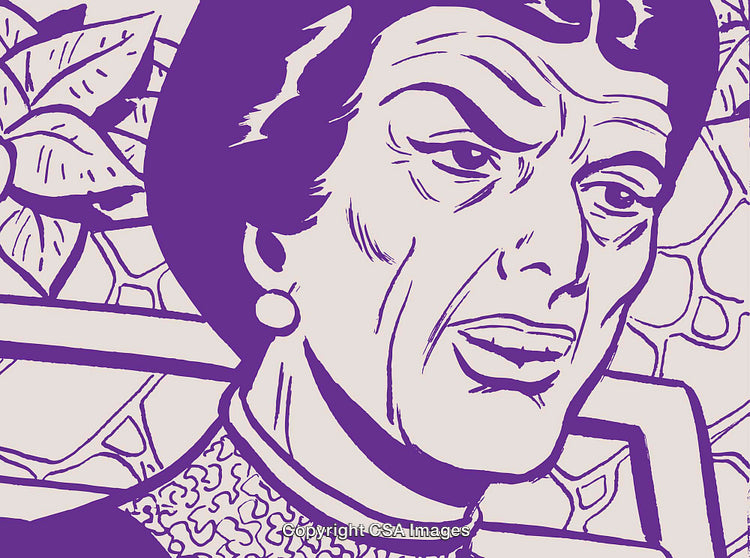 Pop Art Style Portrait in Purple with Expressive Facial Features