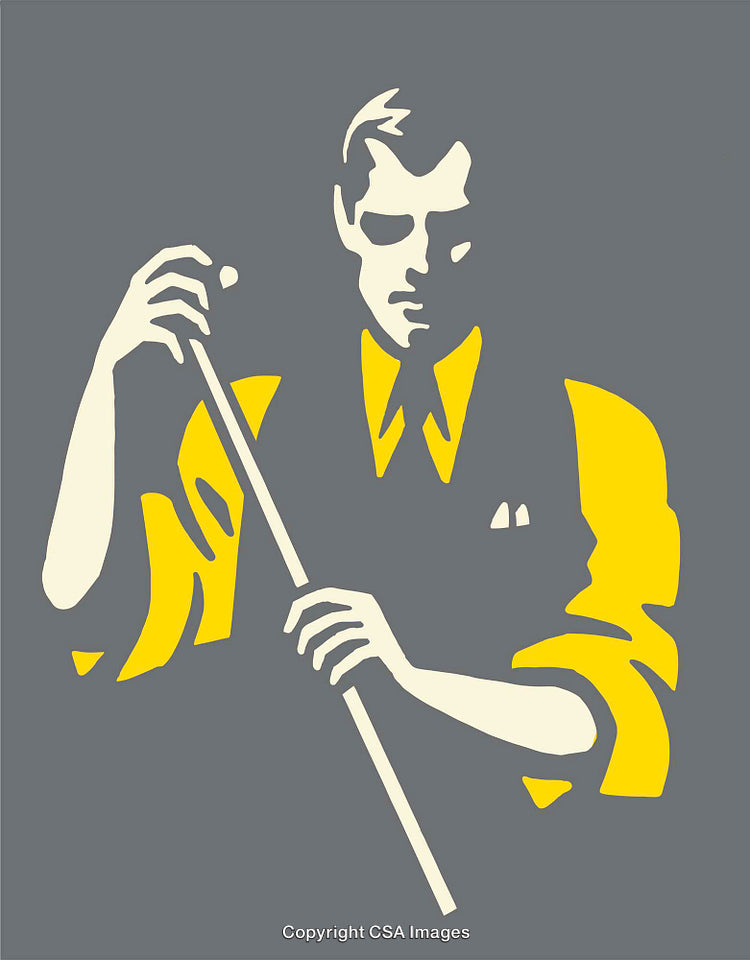 Vintage Man Holding Stick Against Gray Background Illustration
