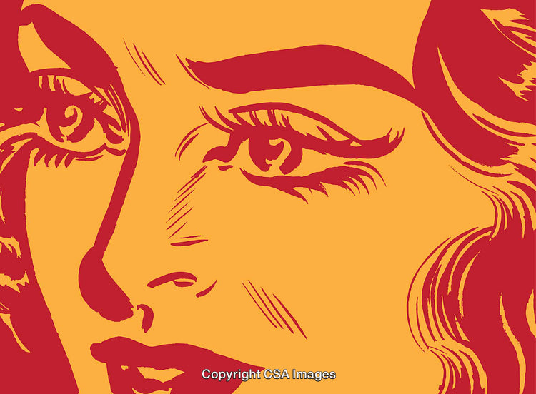 Artistic Retro Illustration of a Woman's Face in Bold Pop-Art Style