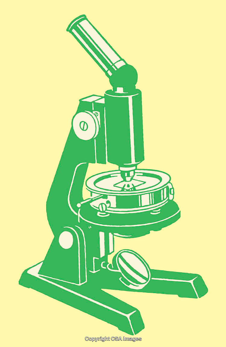 Green Line Art Illustration of a Microscope on a Yellow Background