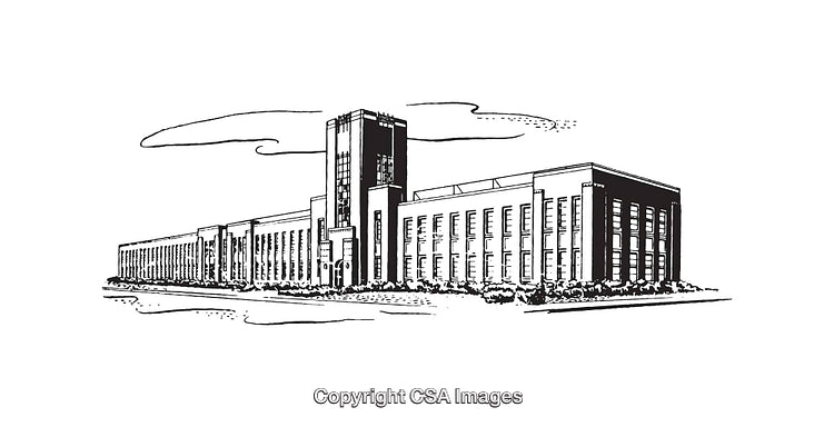 Black and White Line Art of a Modern Building