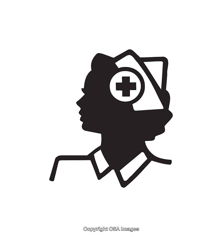 Silhouette of a Nurse in Profile View with Cross Symbol Hat