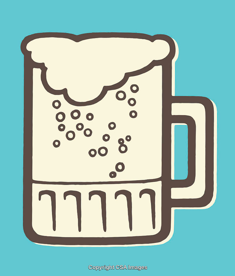 Line Art Illustration of a Beer Mug with Foam and Carbonation