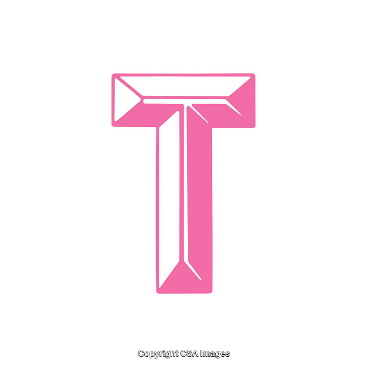 Pink Geometric Styled Letter T on White Background