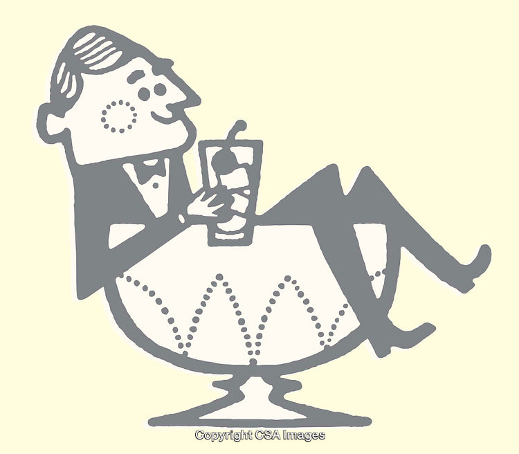 Retro Line Art Illustration of a Relaxing Gentleman with a Beverage