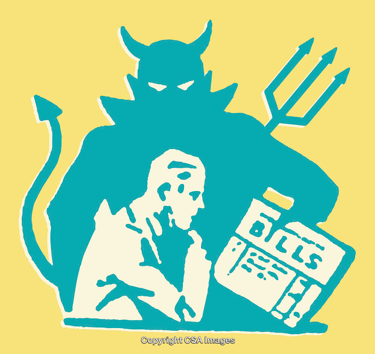 Illustration Representing Financial Struggles and Debt Anxiety with Symbolic Imagery