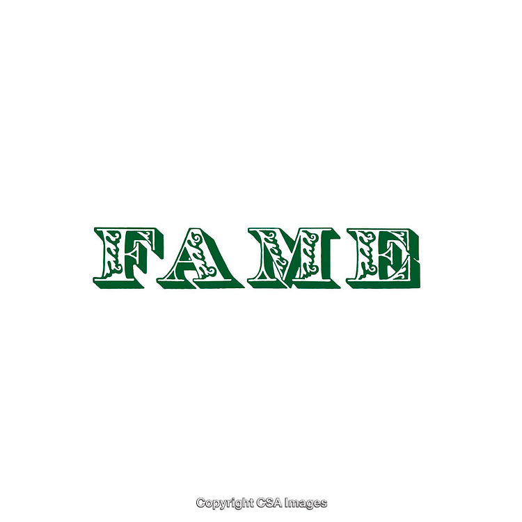 Decorative Green Text Reading Fame on a White Background