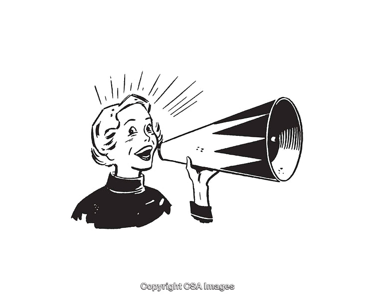 Vintage Illustration of Woman Speaking Through a Megaphone