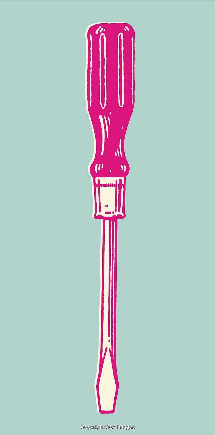 Colorful Pink Screwdriver Flat Illustration on a Light Blue Background