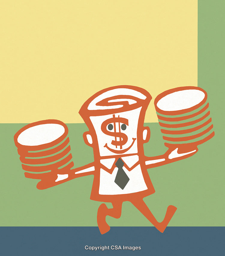 Dollar Bill Character Holding Coins