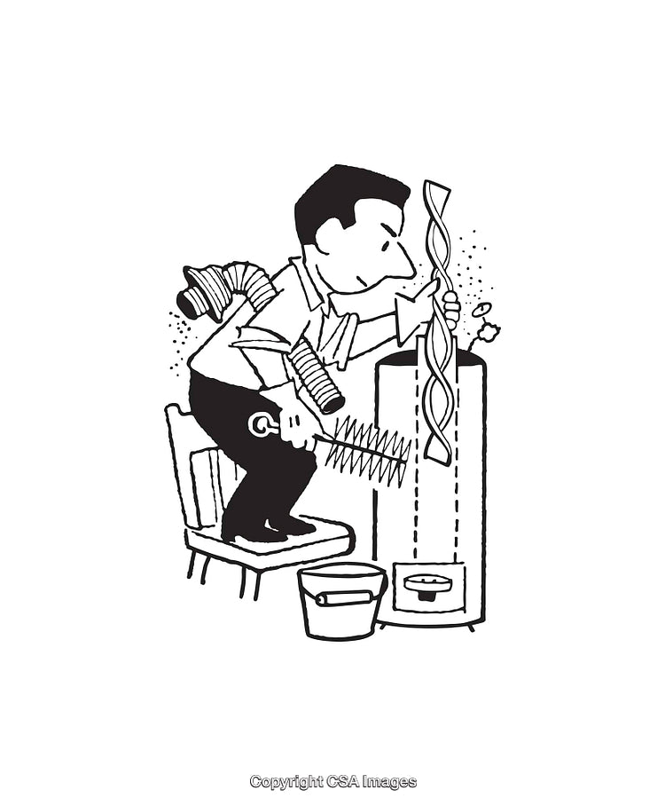 Black and White Line Art Depicting Creative Repair Work
