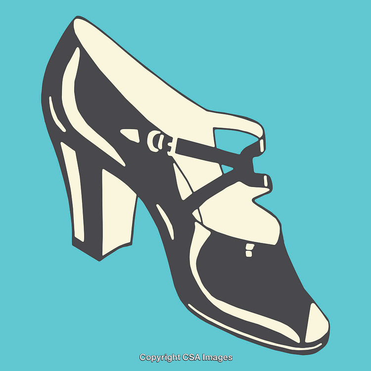 Stylized Illustration of a Fashionable High-Heel Shoe on Blue Background