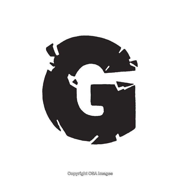 Black Letter G with Abstract Shattered Pattern on White Background