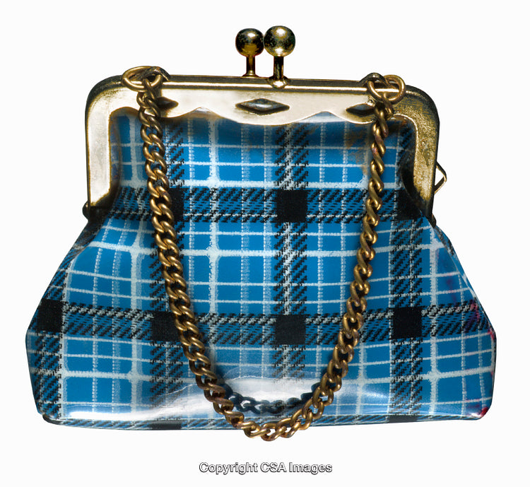 Blue Tartan Coin Purse With Gold Chain Detail
