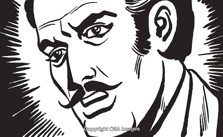 Vintage Illustration Portrait of Man With Mustache in Retro Style