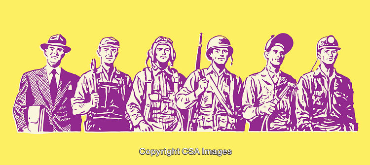 Group of Individuals Depicting Various Professions in Colorful Line Art Style