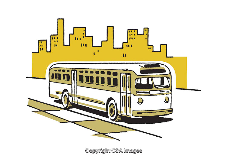 Retro Illustration of a Bus in an Urban Landscape