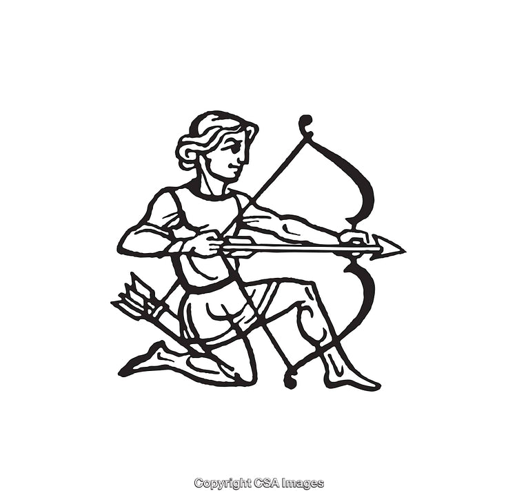 Black And White Line Art of Archer with Bow and Arrow