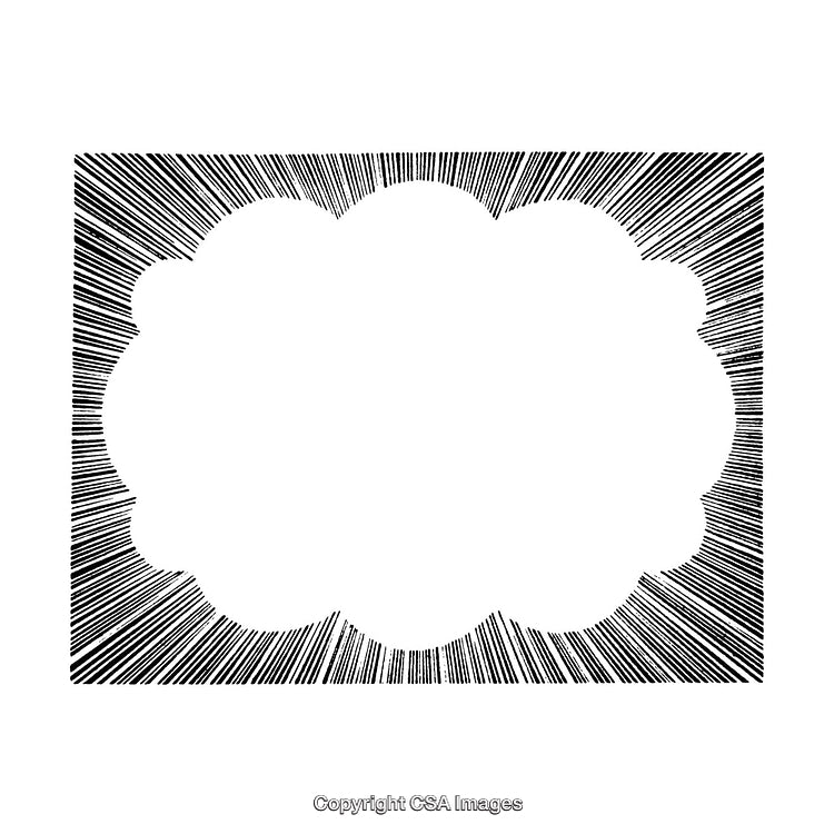 Hand-Drawn Black and White Cloud-Shaped Border With Radiating Lines Design
