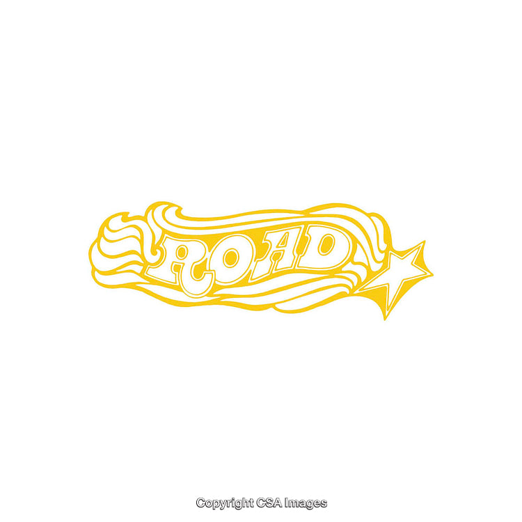 Yellow Road Typography with Wavy Lines and Star Design